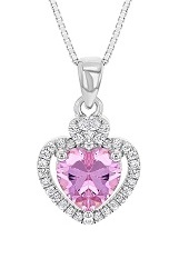 handsome silver pink clear cubic zirconia heart birthstone baby necklace